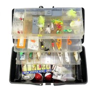 Fenwick tackle box with contents: plugs, spoons,