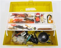 Plano tackle box with contents: rubber worms and