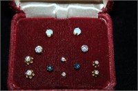 6pc Pair Earrings; opal, sapphire, diamond