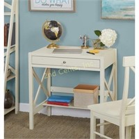 X Desk with Pullout Drawer and Shelf, Antique Whit