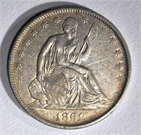 1861-O SEATED HALF DOLLAR, XF/AU KEY DATE!