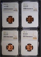 2-1973 & 2-1975 LINCOLN CENTS, NGC MS-66 RED