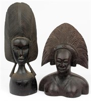 WOODEN AFRICAN BUSTS LOT OF TWO