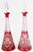 CRANBERRY GLASS DECANTERS - LOT OF TWO