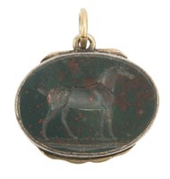 GOLD FILLED BLOODSTONE CAMEO SIGNET PILL BOX