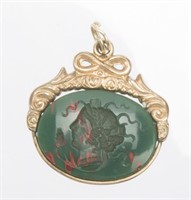 GOLD FILLED BLOODSTONE CAMEO SIGNET PENDANT