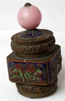 BRASS CHINESE ENAMEL JAR WITH LID