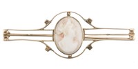 LADIES 10K YELLOW GOLD CAMEO SHELL BROOCH