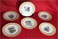 Set Of *5 French Hand Painted Floral Fruit Plates