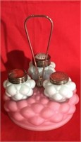 Consolidated Glass Pink Satin Condiment Set