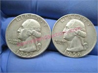1957 & 1958 washington silver quarters(90% silver)