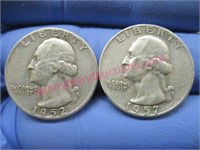 1952 & 1957 washington silver quarters(90% silver)