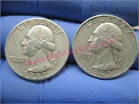 1951 & 1963 washington silver quarters(90% silver)