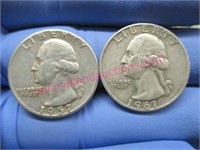 1957 & 1961 washington silver quarters(90% silver)