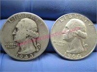 1943 & 1964 washington silver quarters(90% silver)
