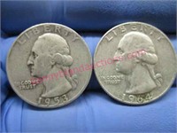 1953 & 1964 washington silver quarters(90% silver)