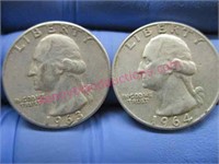1963 & 1964 washington silver quarters(90% silver)
