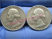 1956 & 1957 washington silver quarters(90% silver)