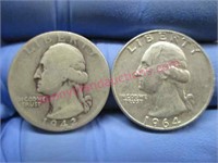 1942 & 1964 washington silver quarters(90% silver)