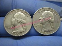 1961 & 1964 washington silver quarters(90% silver)