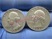 1956 & 1964 washington silver quarters(90% silver)