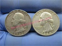 1962 & 1964 washington silver quarters(90% silver)