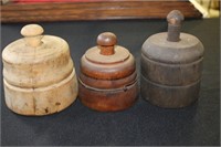 Three large antique wooden butter molds one has a