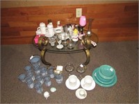 End Table and Assorted Kitchen Supplies