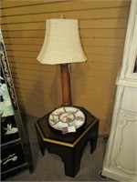 End Table, Lamp and Porcelain Serving Dishes