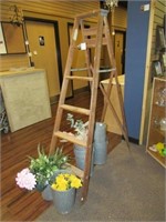 Antique Wooden Ladder and Assorted Fake Plants