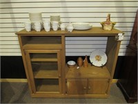 Wooden Entertainment Center and Assorted Glassware