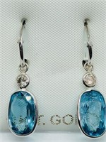 14K White Gold, Blue Zircon Diamond Earrings 9CTS
