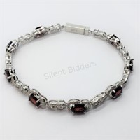 Sterling Silver, Garnet Cubic Zirconia Bracelet
