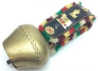 ANTIQUE SWISS COW BELL WITH DECORATIVE LEATHER