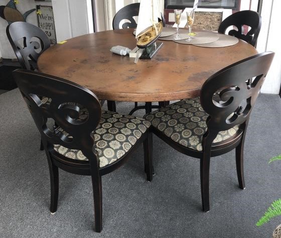 Arhaus Hammered Copper Top Table With 5, Copper Top Dining Table And Chairs
