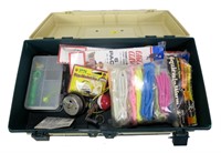 Plano tackle box with contents: worms, hooks,