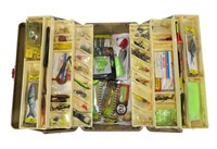 Old Pal tackle box with contents: plugs, jigs,