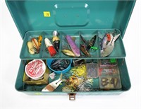 Liberty tackle box with contents: plugs, sinkers,