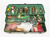 Watertight metal tackle box with contents: plugs,