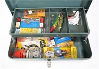 Simonsen tackle box with contents: plugs, spoons,