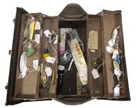 Kennedy tackle box with contents: plugs, spoons,