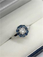 10K White Gold, Diamond Sapphire Ring