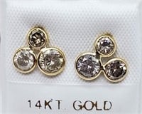 14K Yellow Gold, Champagne Diamond Earrings