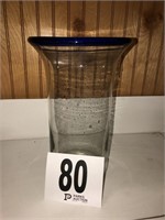 Glass Vase with Blue Rim 11”