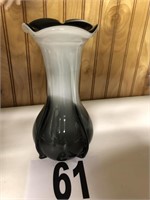 Hand Blown Black & White Vase 8”