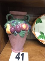 Julie Velan Terracotta Vase with Fruit Motif 10”