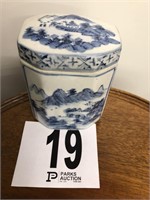Blue & White Porcelain Container with Top