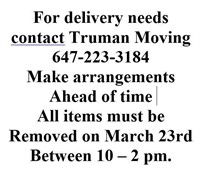DELIVERY AVAILABLE CONTACT TRUMAN MOVING
