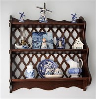 LOT OF DELFT PIECES AND SHELF
