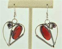 Sterling Silver garnet heart earrings